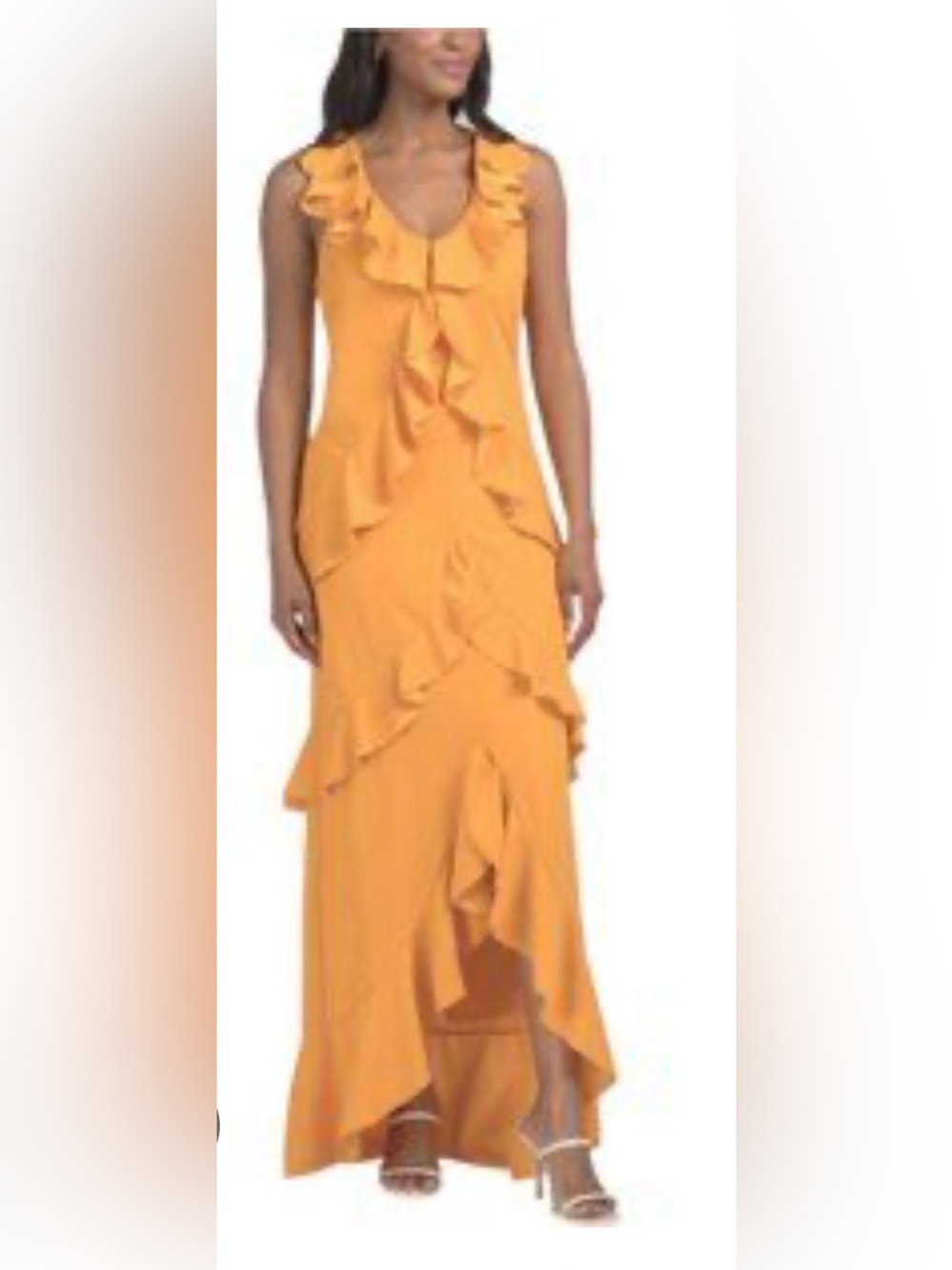 Badgley Mischka Mustard/Marigold Ruffle Tiered Maxi Dress | 6